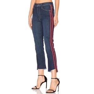 Mother Denim Insider Crop Step Fray Speed Racer Stripes Red 25 Jeans